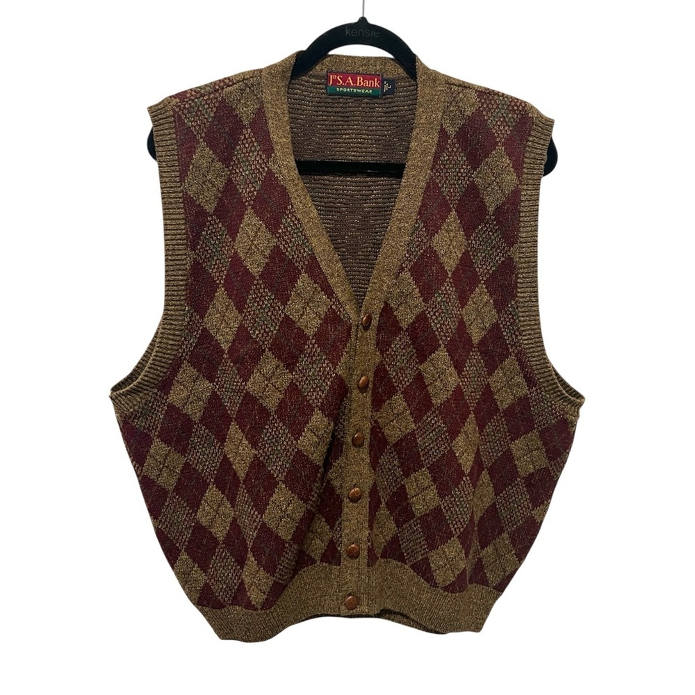 Jos A Bank vintage argyle button down sweater vest made in USA size large